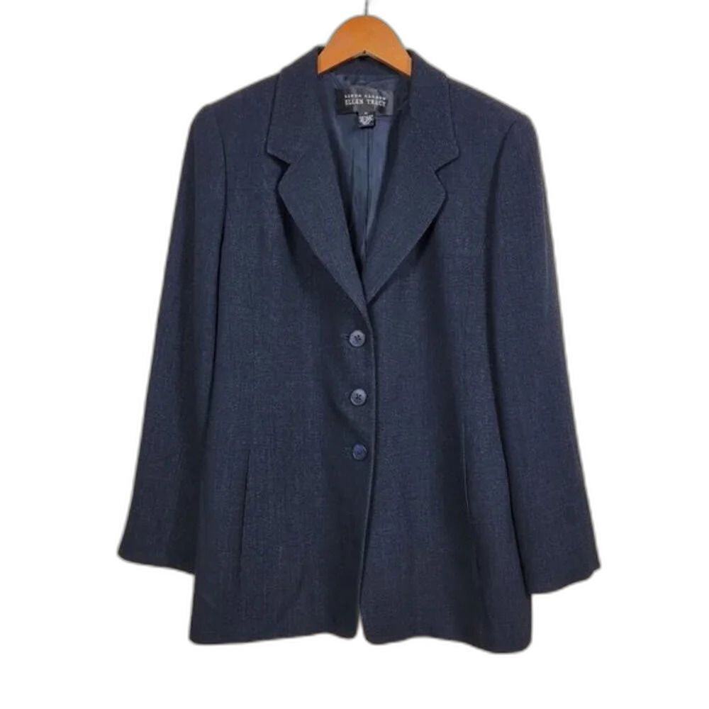 Ellen Tracy Linda Allard Wool Blend Blazer Womens Size 12 Black Career